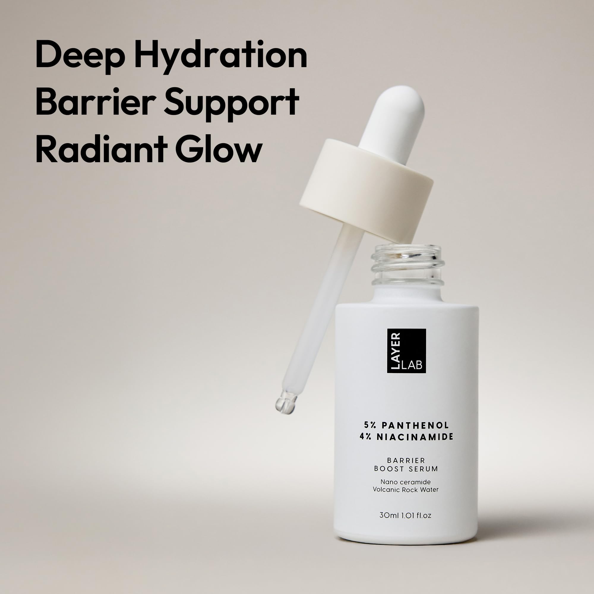 LAYERLAB Barrier Boost Serum swatch on arm reveals even moisture
