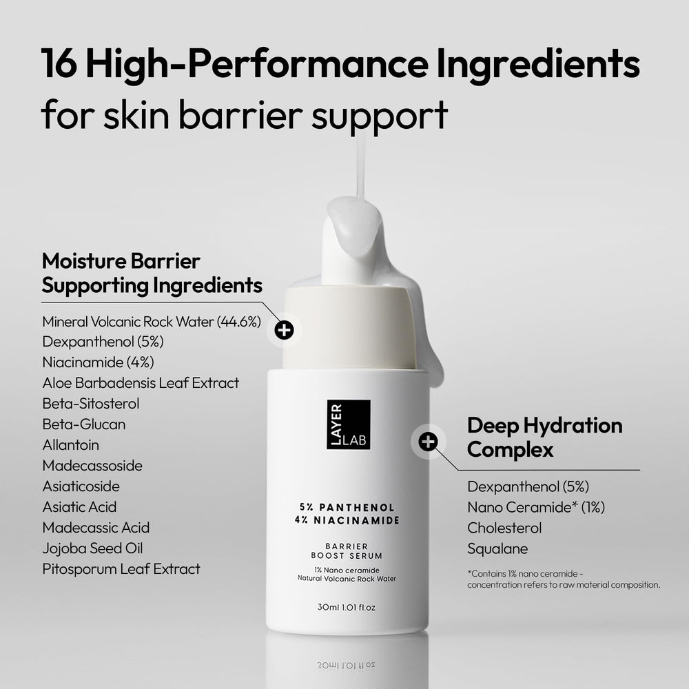 LAYERLAB Barrier Boost Serum texture on skin demonstrates quick absorption
