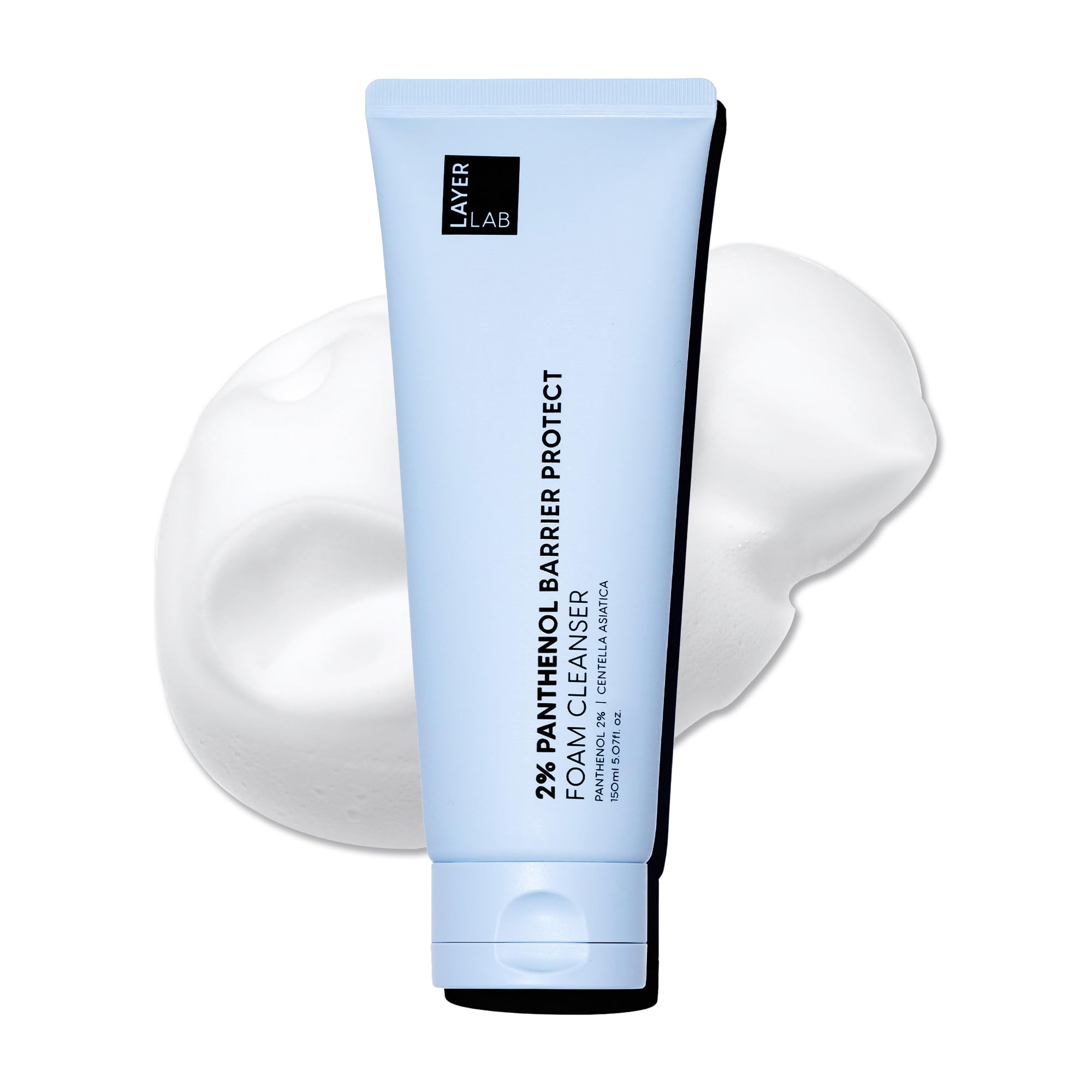 LayerLAB Korean Face Wash bottle blue close-up for refreshing pore cleansing.