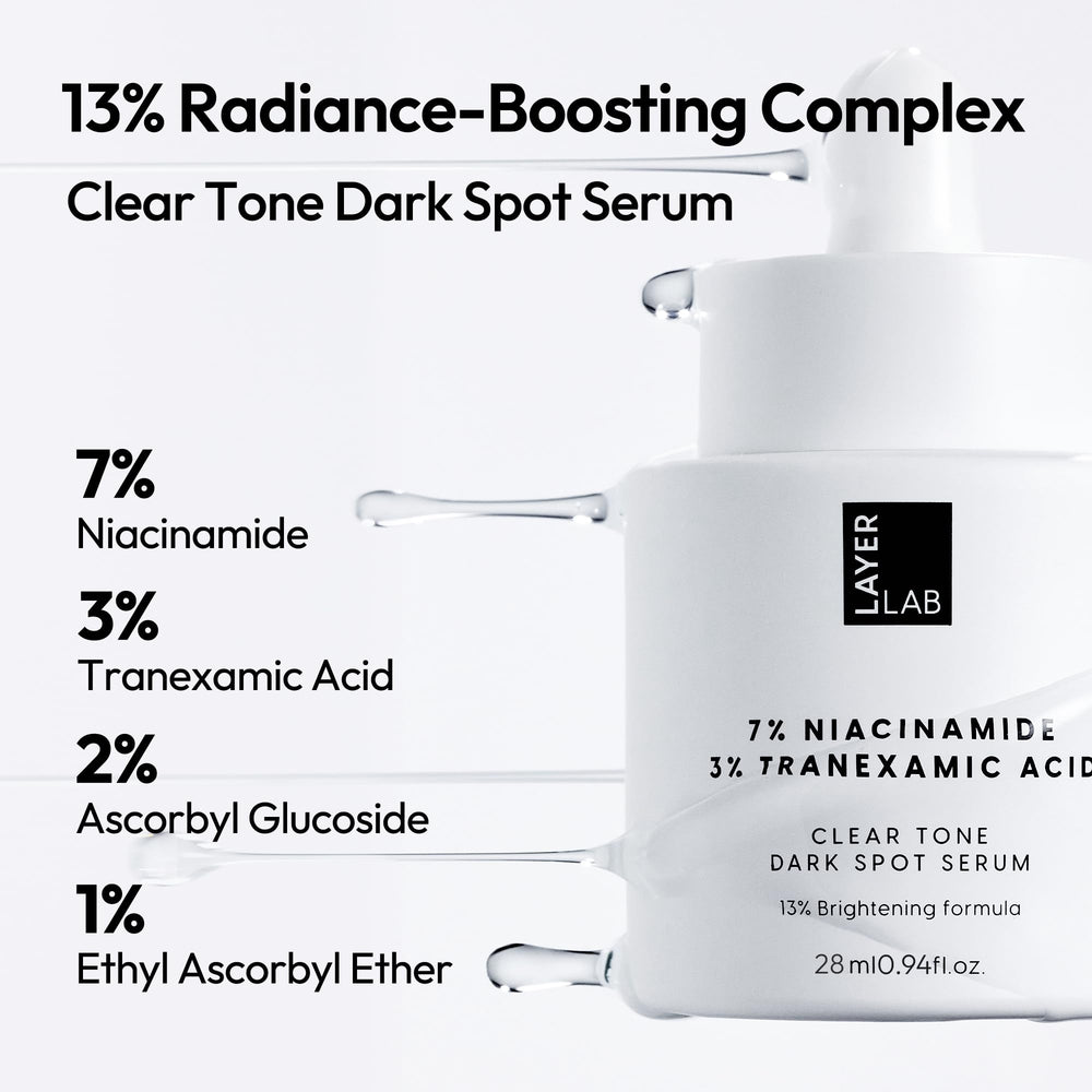LayerLab niacinamide 7% tranexamic 3% swatch suggesting even skin tone