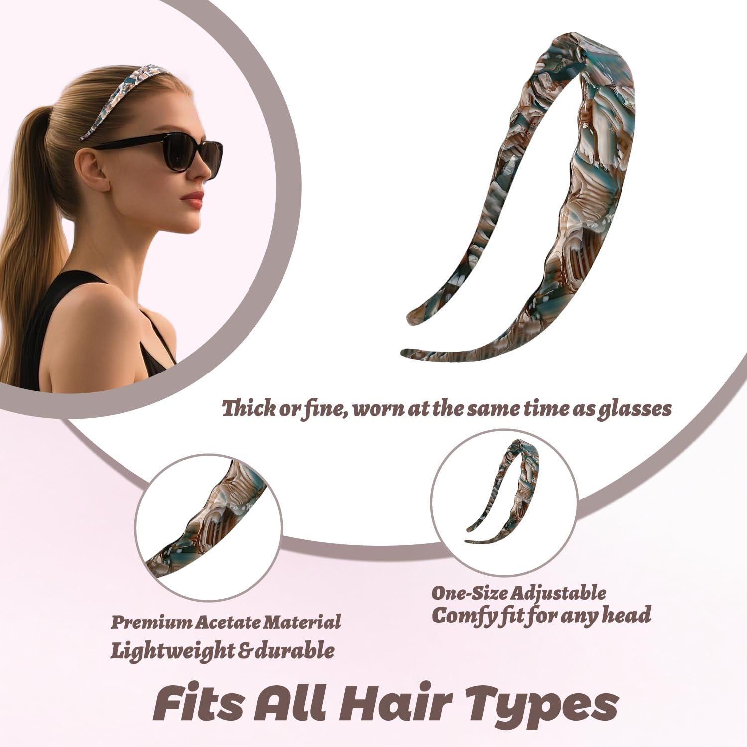 LAYONGMOLI blue marble side-view headband highlighting lightweight silhouette