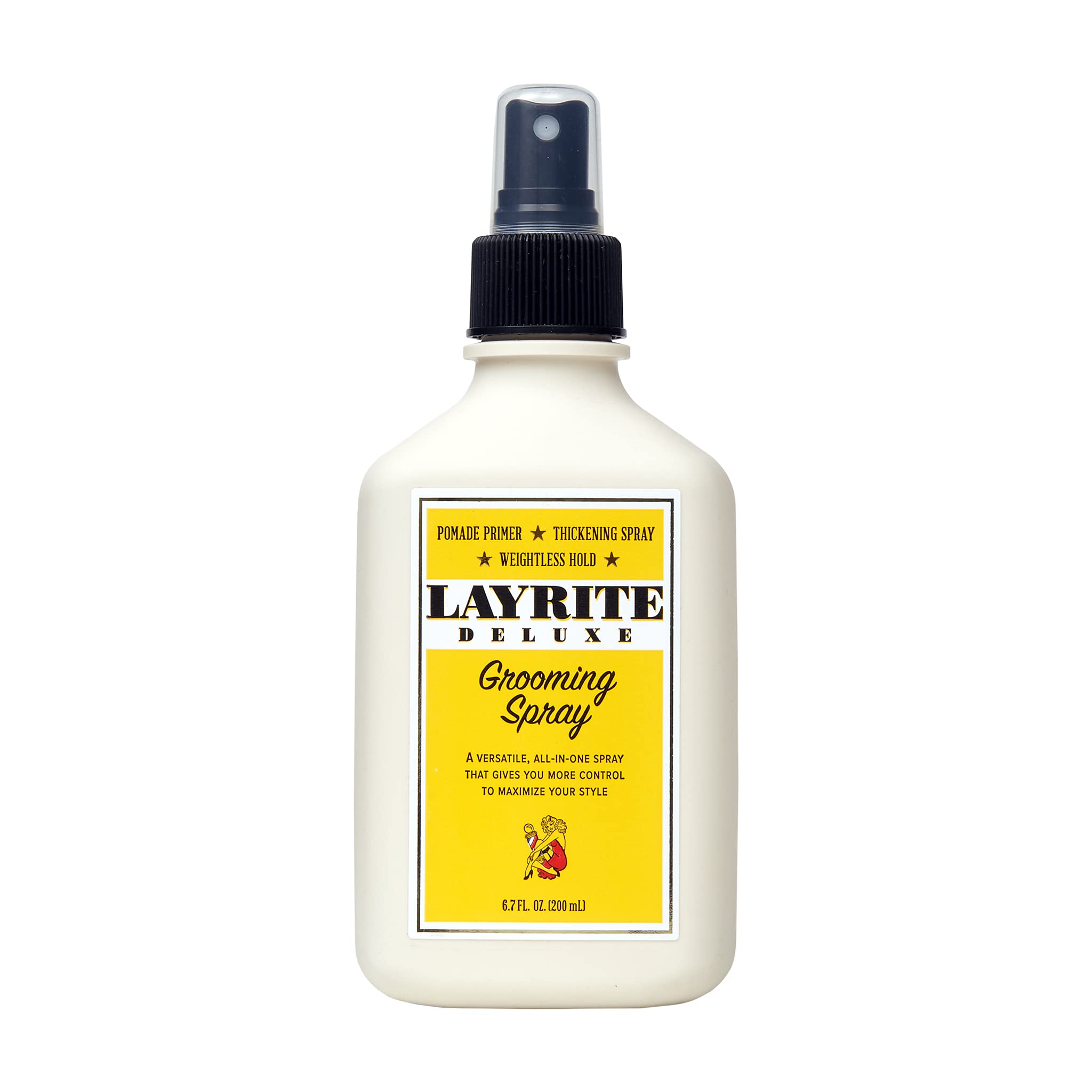 Layrite Grooming Spray bottle front for priming damp hair with extra volume.