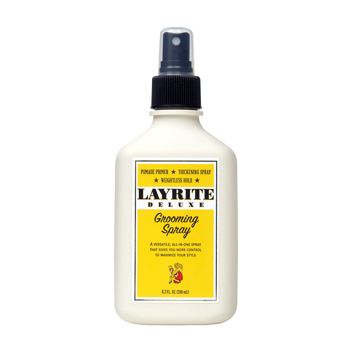 Layrite Grooming Spray bottle front for priming damp hair with extra volume.