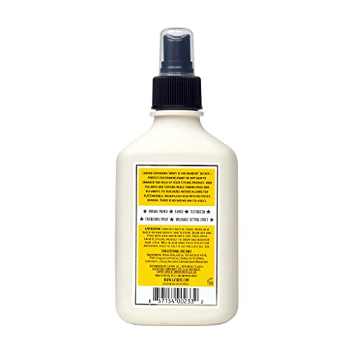 Layrite Grooming Spray applied to damp hair boosts fullness.