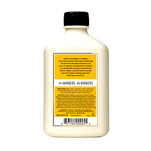 Layrite Moisturizing Conditioner label highlights vitamin-packed formula for a healthier scalp.
