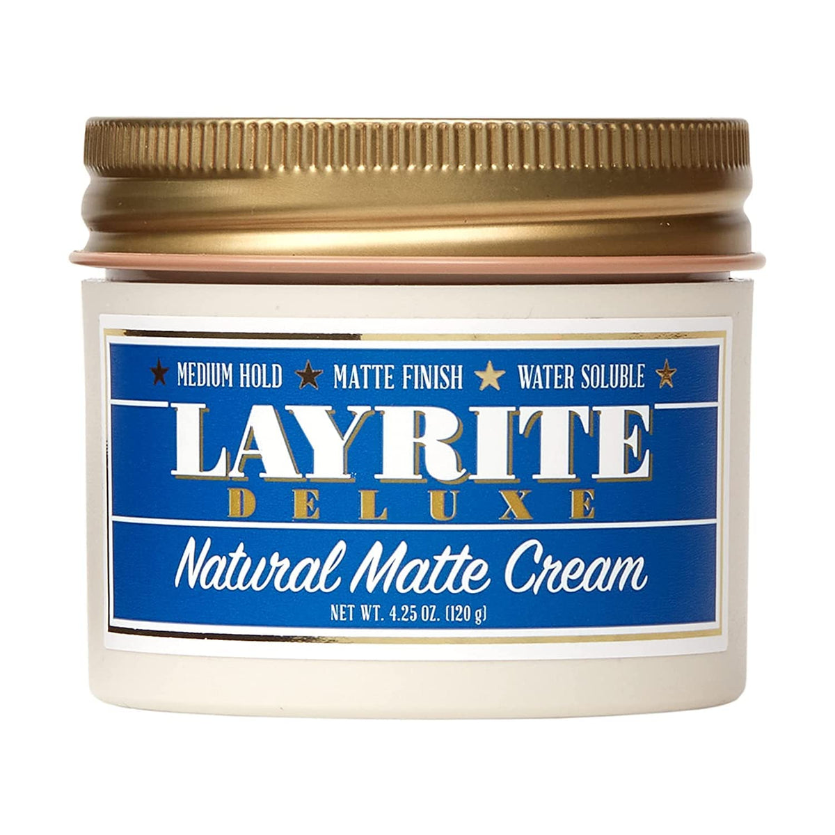 Layrite Natural Matte Cream bottle showing lightweight hold and natural finish.