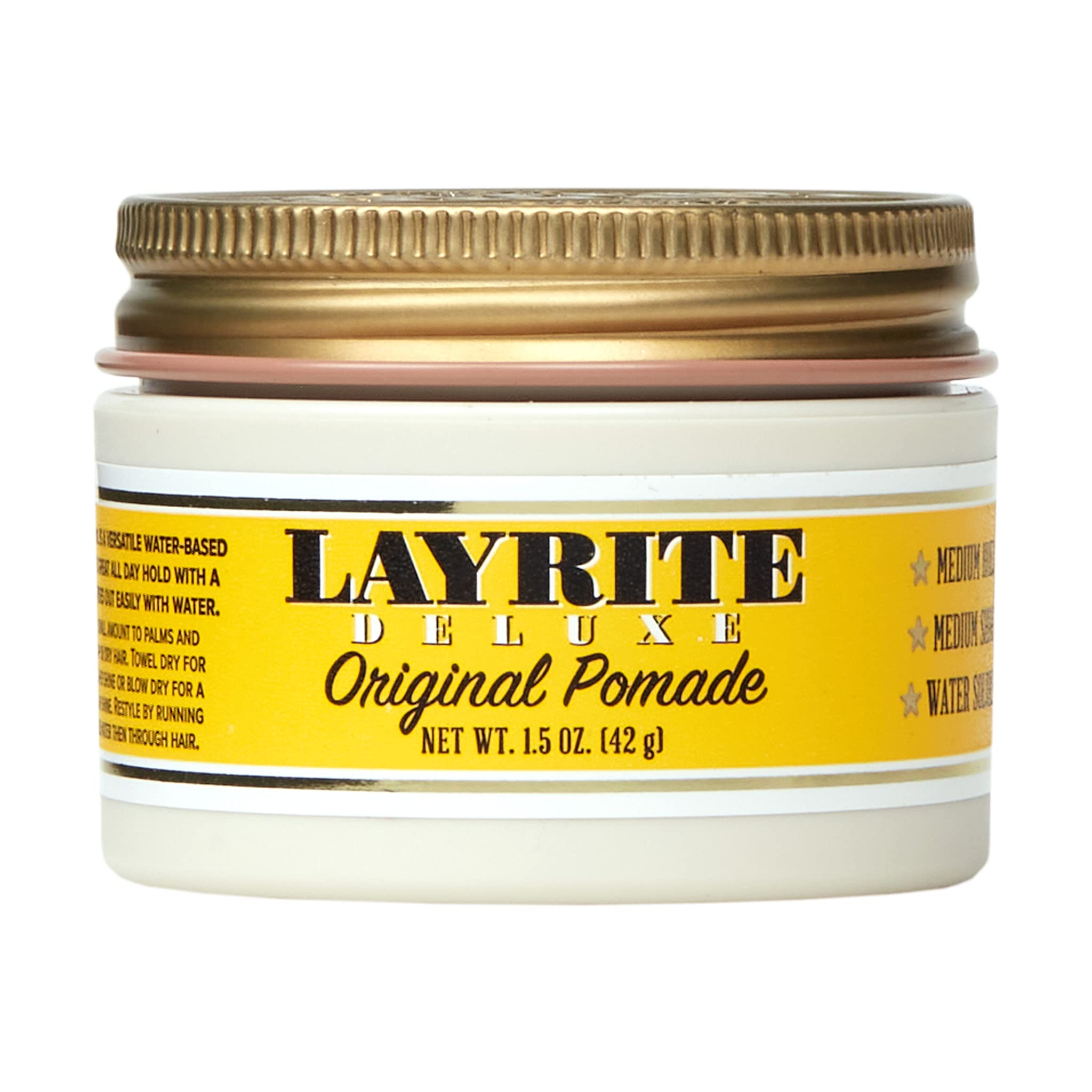 Layrite Original Pomade jar closeup demonstrating reliable hold for natural styles