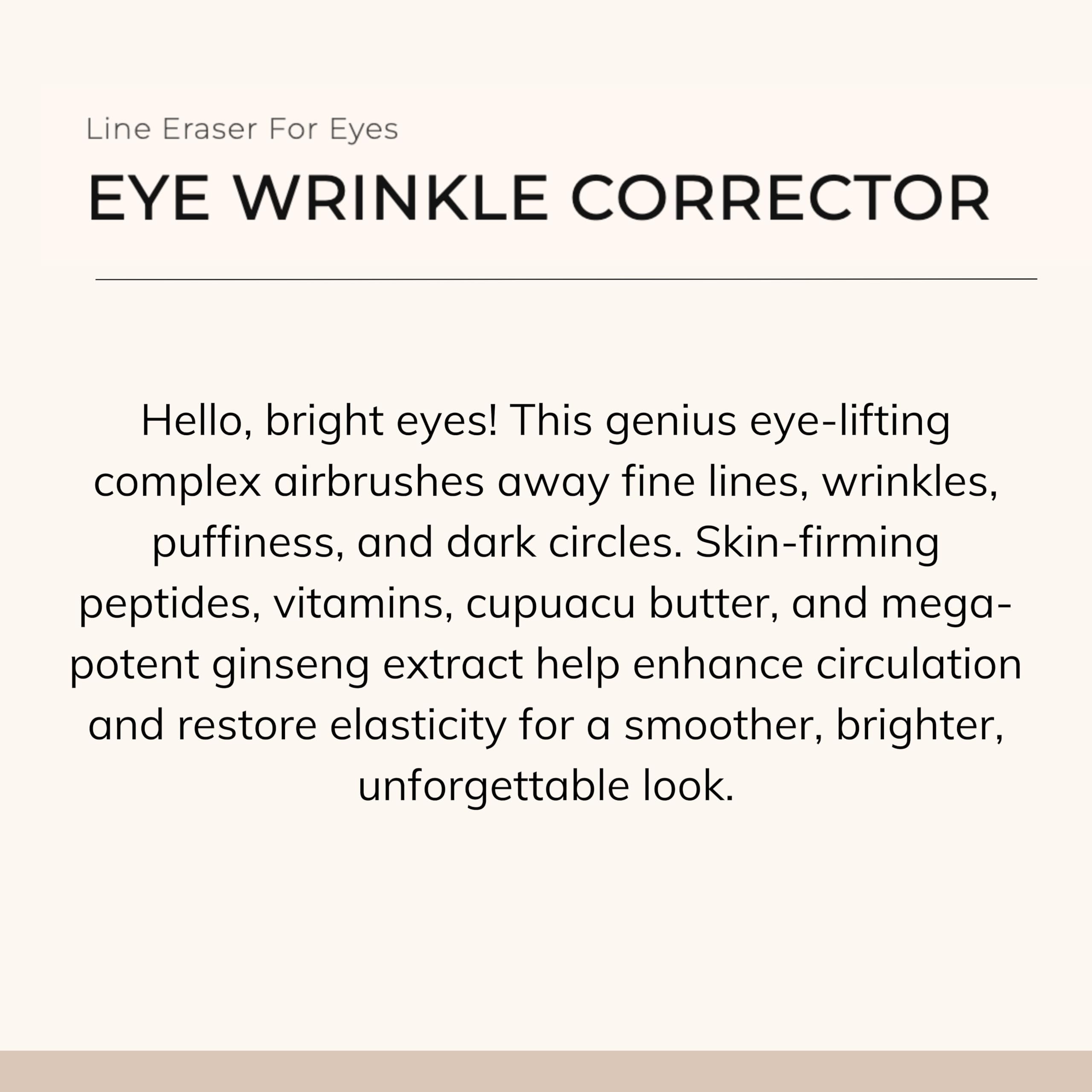 Le Mieux ingredients red ginseng cupuacu white tea illustrate nourishing under-eye care with natural luxury.