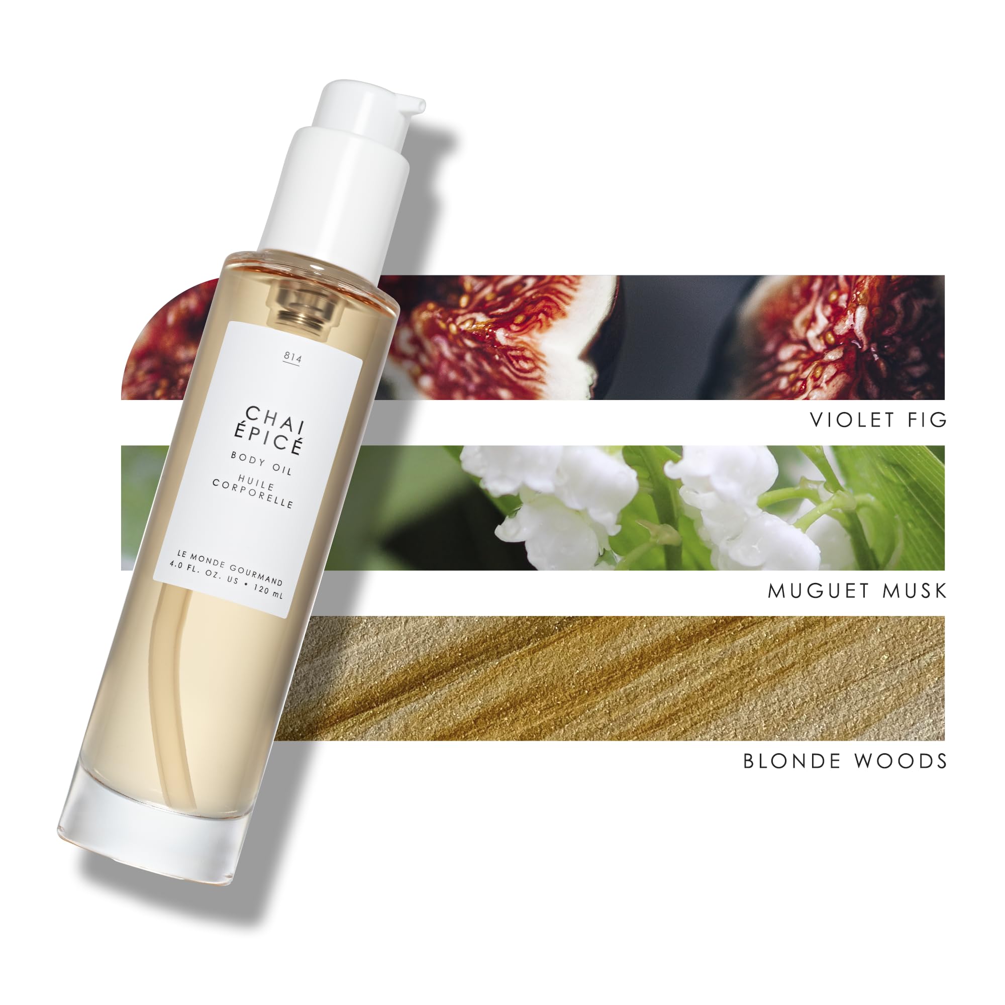 Le Monde Gourmand Chai Épicé oil palm application delivers radiant, softly scented skin.