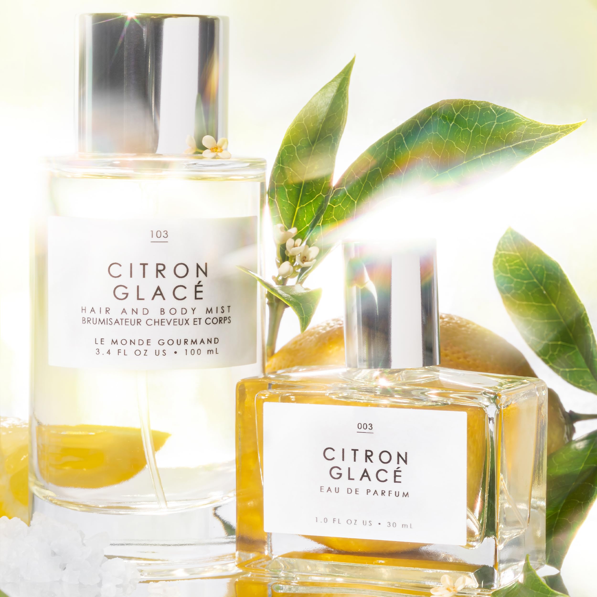 Le Monde Gourmand Citron Glacé close-up shows layering with Papaye Tropique for deeper scent.