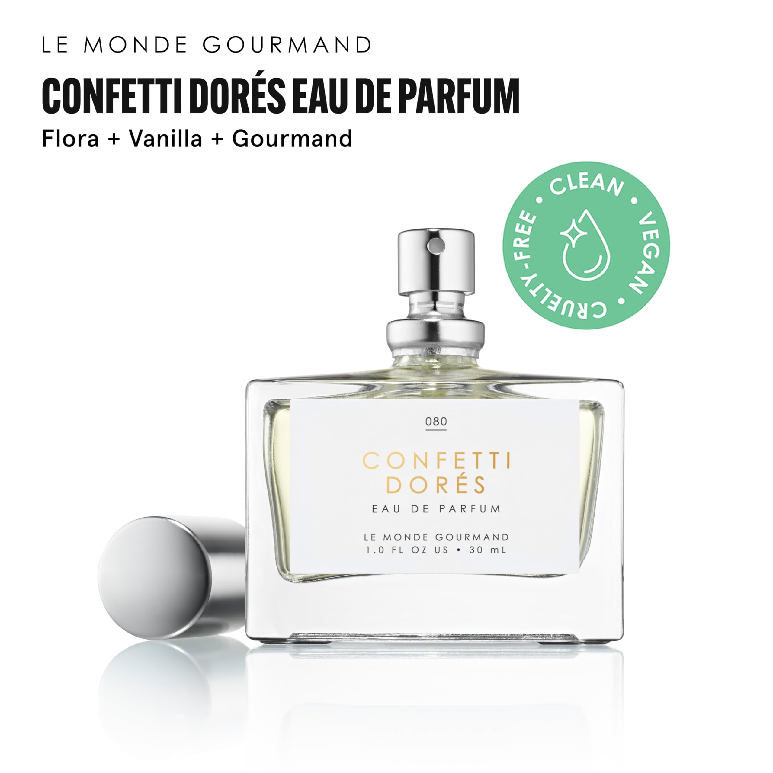 Confetti Dorés rose note detail capturing birthday cake aroma for celebrations.