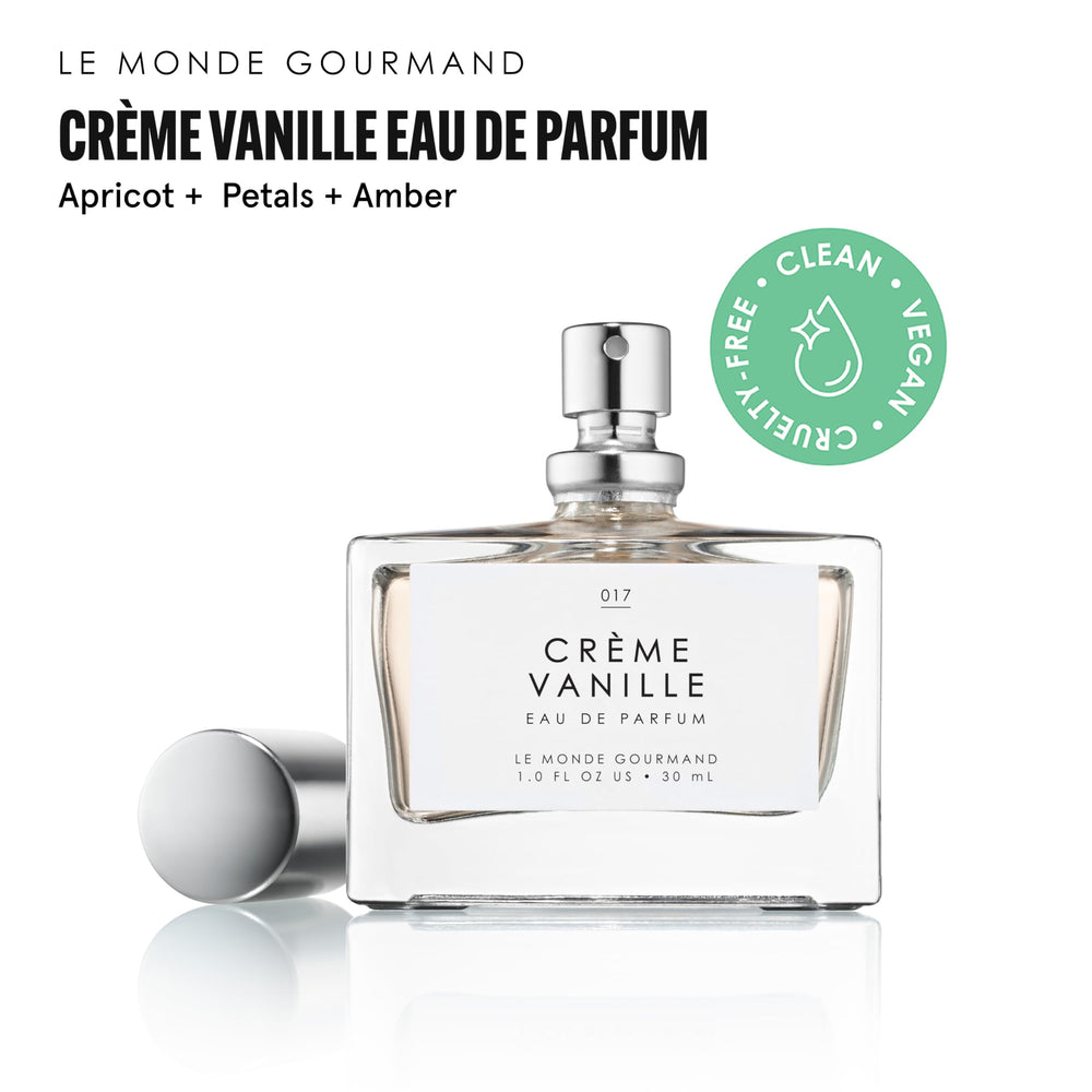 Le Monde Gourmand Crème Vanille layering option; body oil accentuates scent for lasting glow.