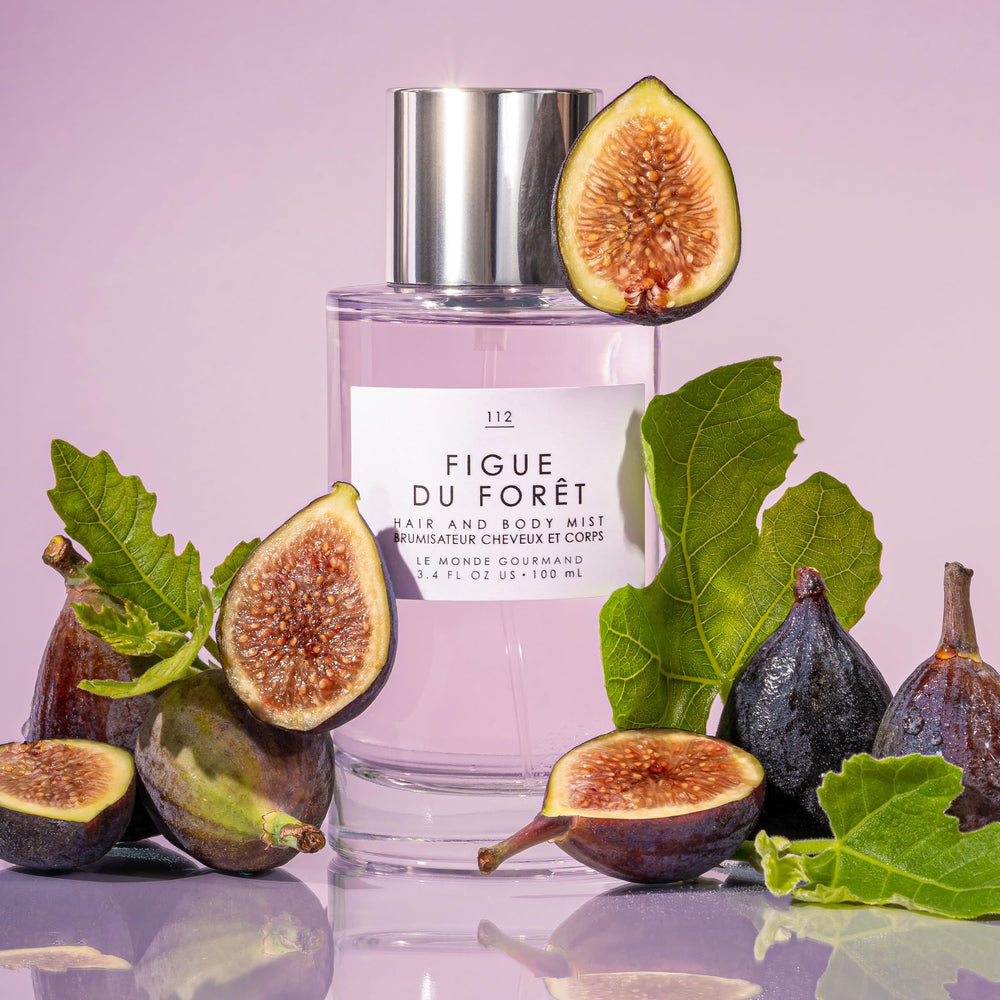 Le Monde Gourmand Figue du Forêt hair-application shows airy scent through hair.