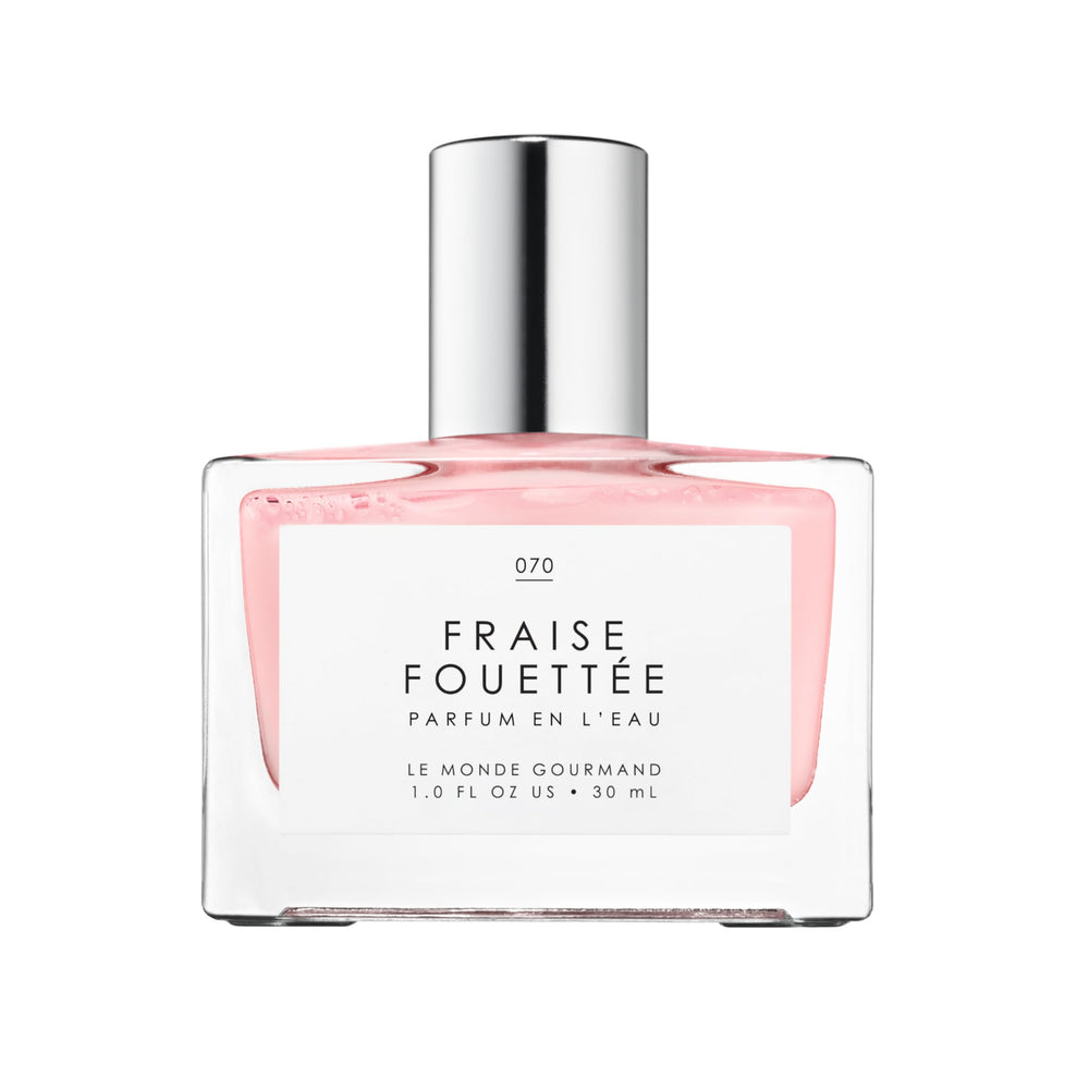 Le Monde Gourmand Fraise Fouettée Spray bottle highlighting playful vanilla strawberry aroma for daily wear.