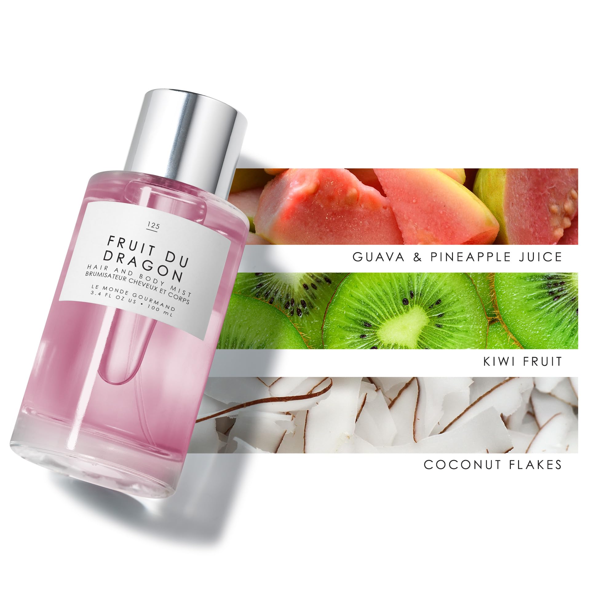 Le Monde Gourmand Fruit du Dragon hair-application delivers a light, fruity mist through hair.