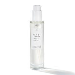 Le Monde Gourmand Lait de Coco Body Oil bottle delivers radiant moisture.