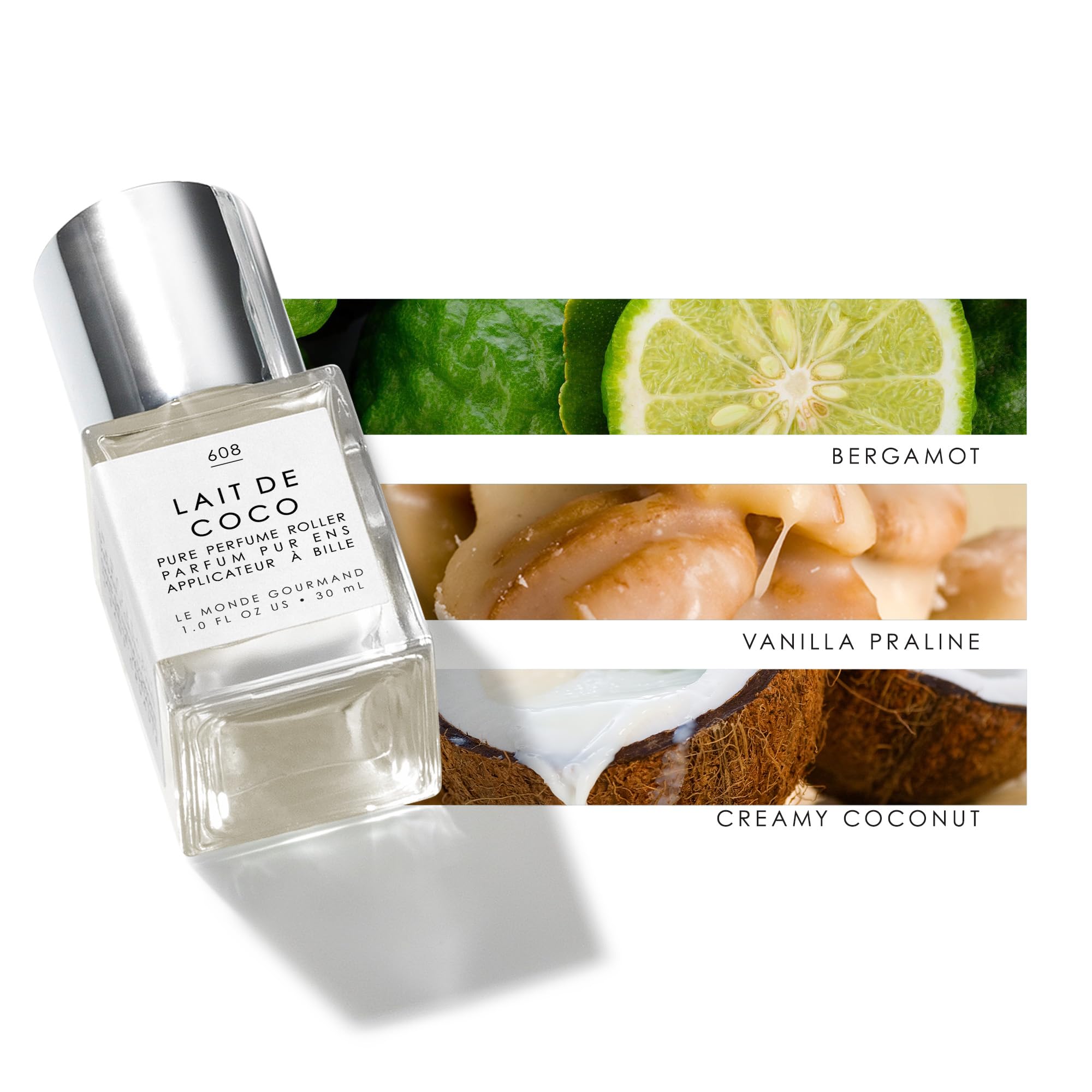 Le Monde Gourmand Lait de Coco Perfume Oil cap closeup highlights premium packaging and luxe vibe.