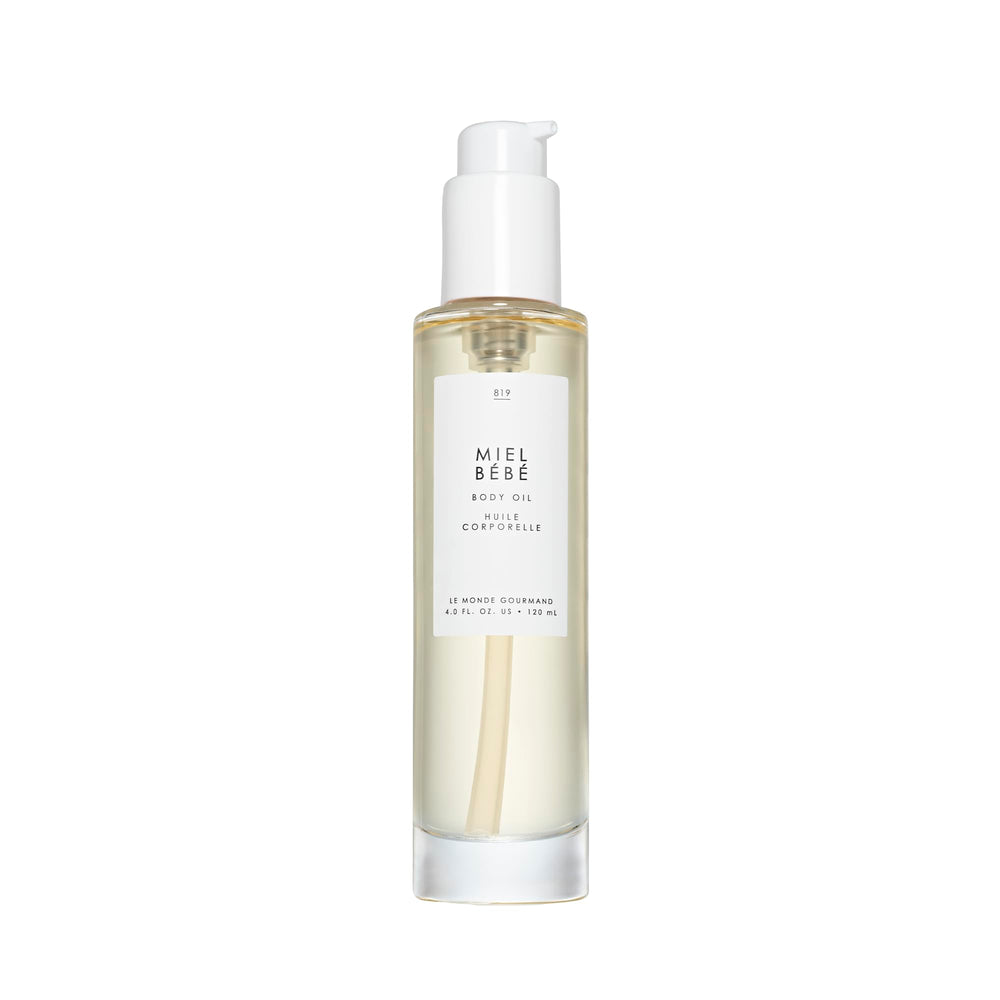 Le Monde Gourmand Miel Bébé bottle shot highlighting premium perfumed body oil
