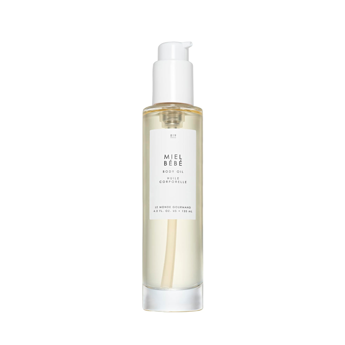 Le Monde Gourmand Miel Bébé bottle shot highlighting premium perfumed body oil