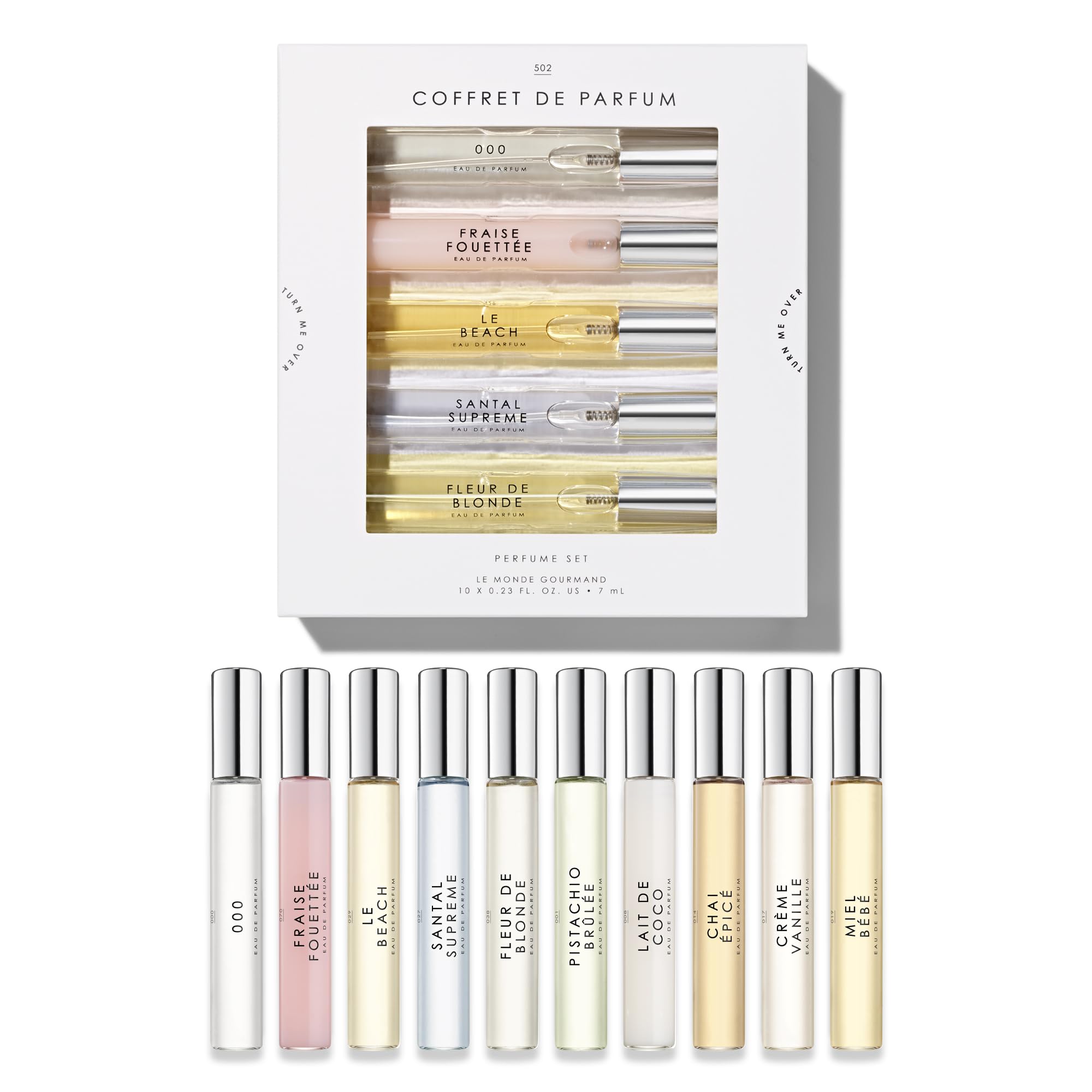 Le Monde Gourmand mini EDP bottles close-up, versatile scents for daily wear.