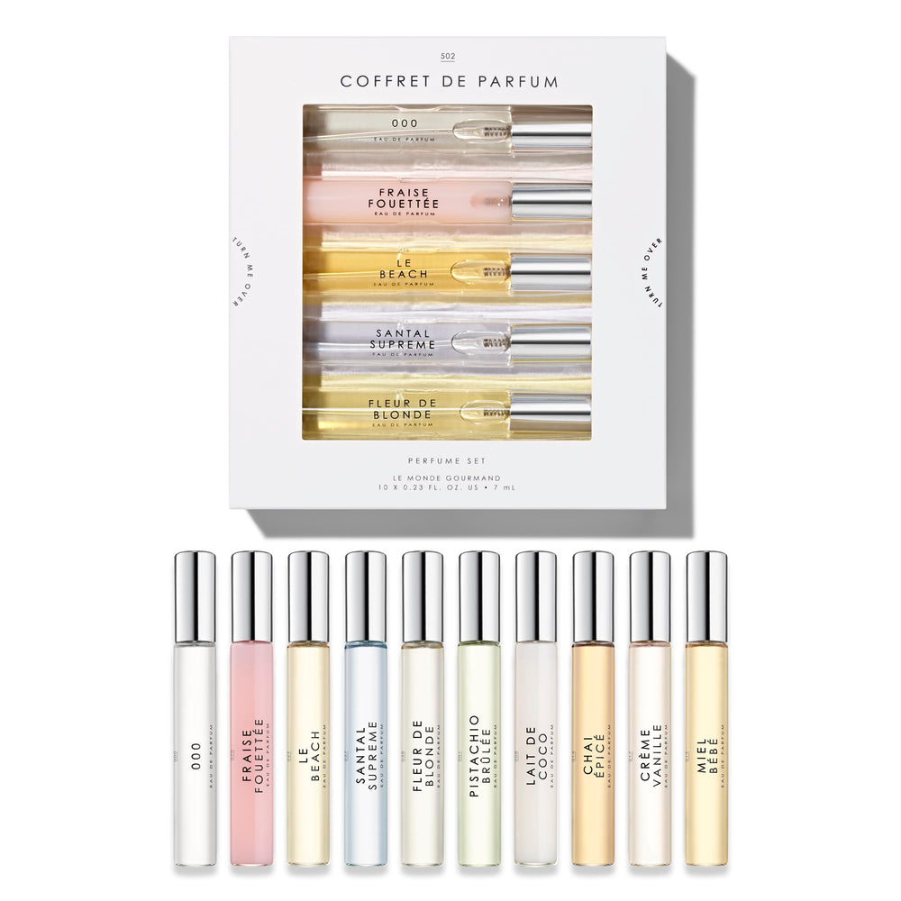 Le Monde Gourmand mini EDP bottles close-up, versatile scents for daily wear.