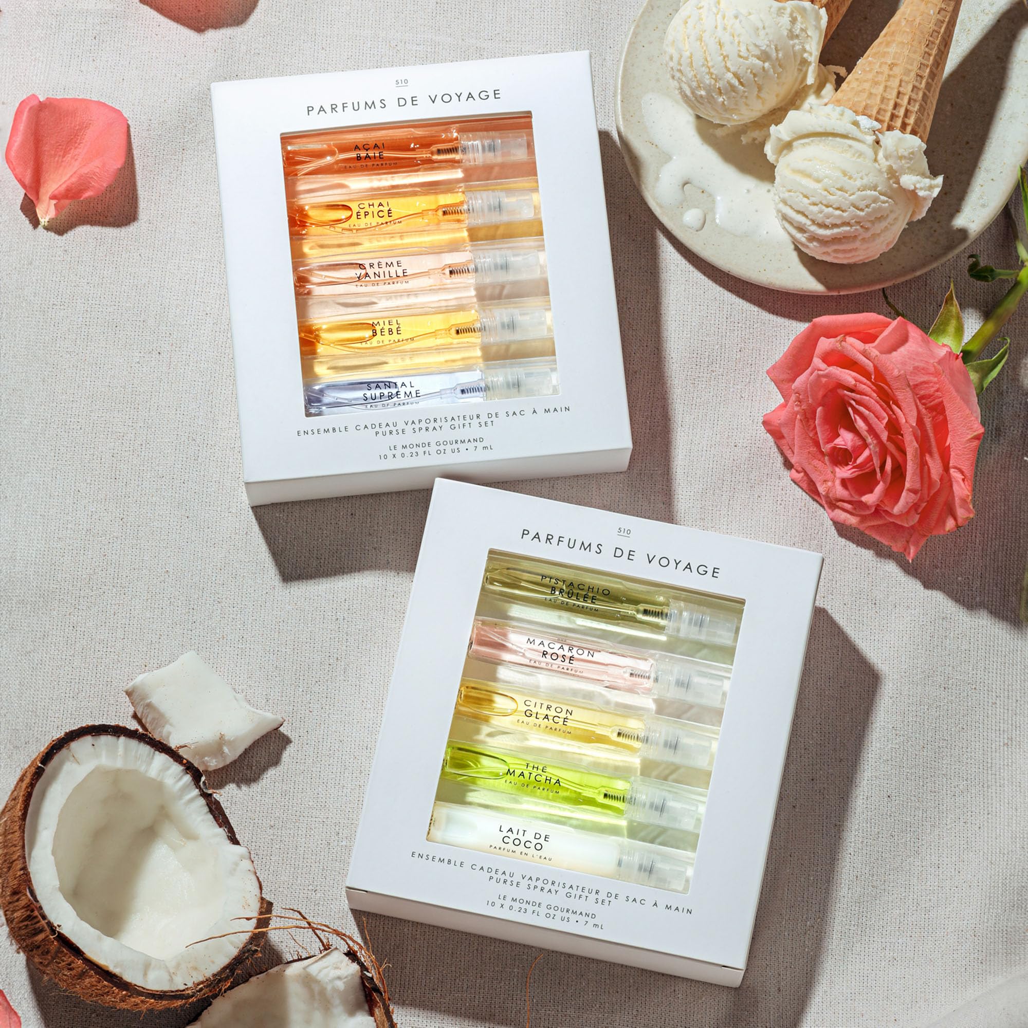 Le Monde Gourmand ten fragrance collection shown for versatile scent pairing.
