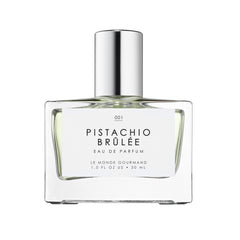 Le Monde Gourmand Pistachio Brûlée bottle glowing for elegant evening wear