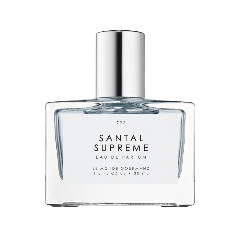 Le Monde Gourmand Santal Supreme Spray bottle highlights sandalwood warmth for evening wear.