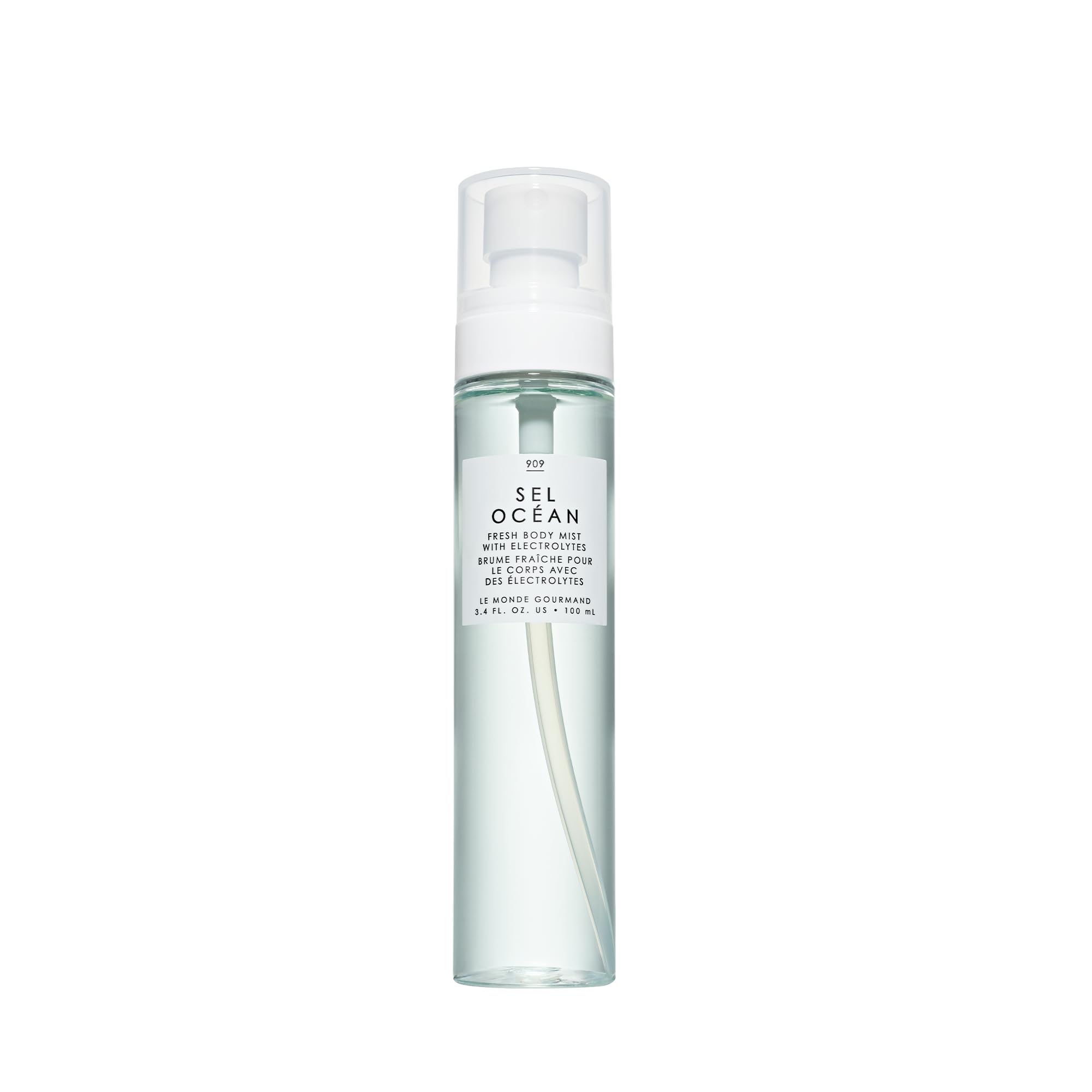 Le Monde Gourmand Sel Océan Fresh Mist bottle highlights a refreshing aquatic scent for everyday refreshment.