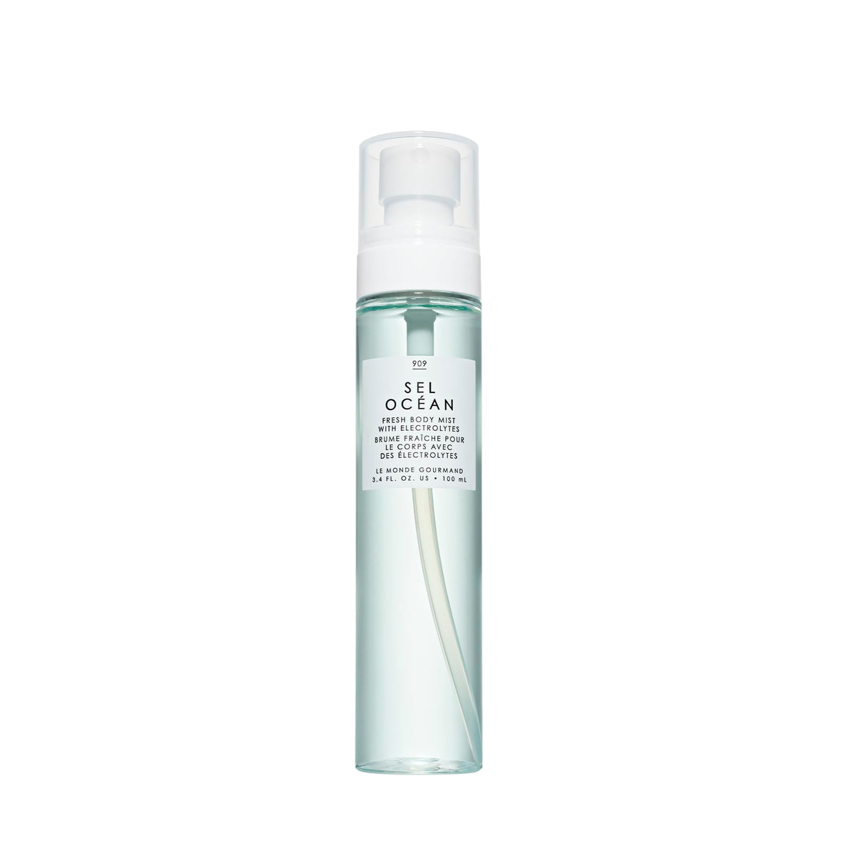 Le Monde Gourmand Sel Océan Fresh Mist bottle highlights a refreshing aquatic scent for everyday refreshment.