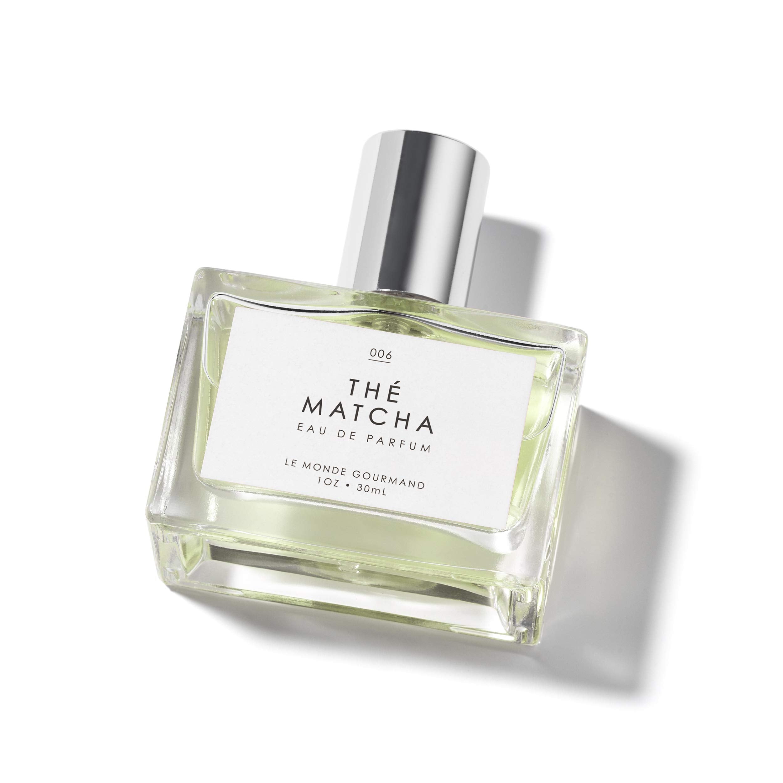 Le Monde Gourmand Thé Matcha bottle closeup showing calming green tea aroma.