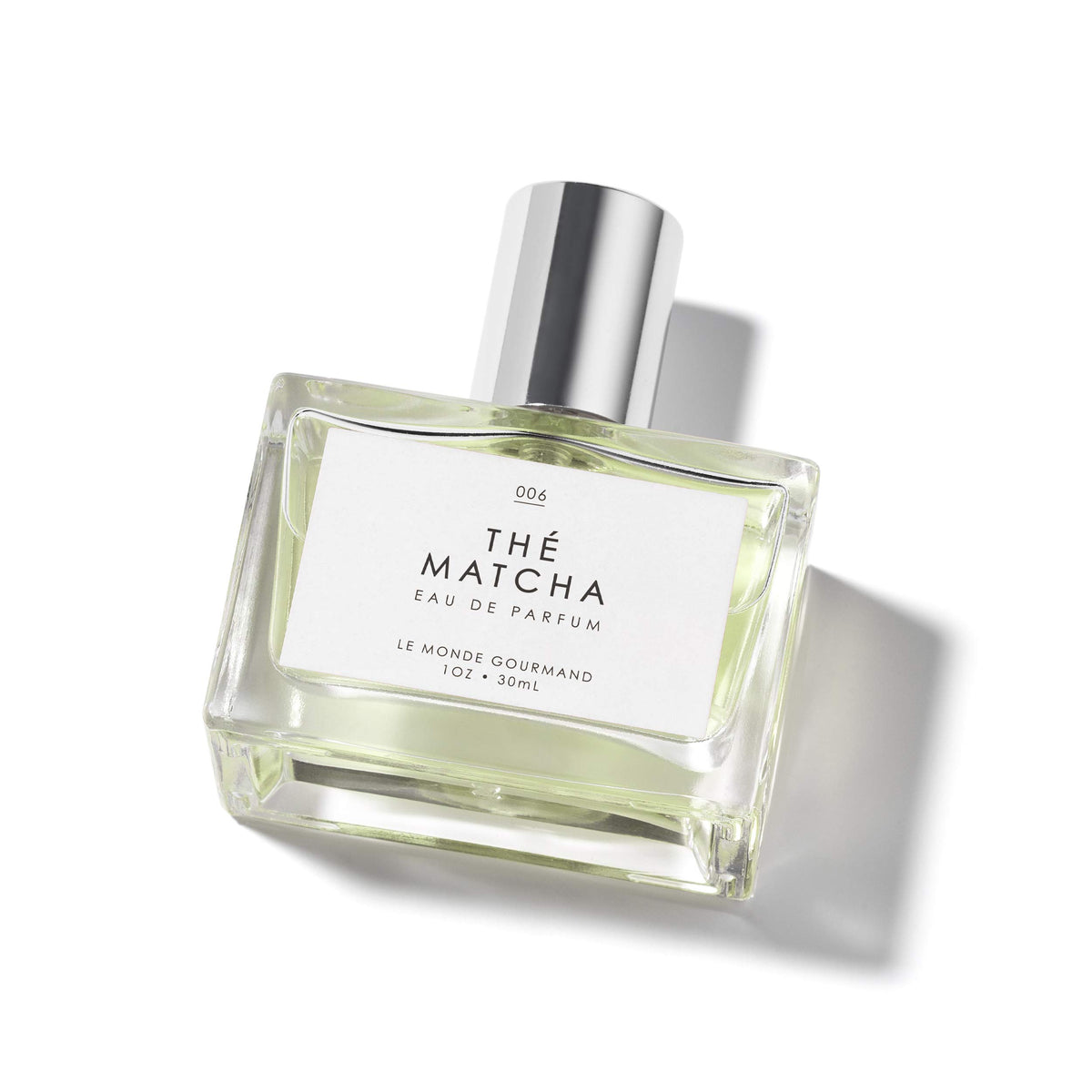 Le Monde Gourmand Thé Matcha bottle closeup showing calming green tea aroma.
