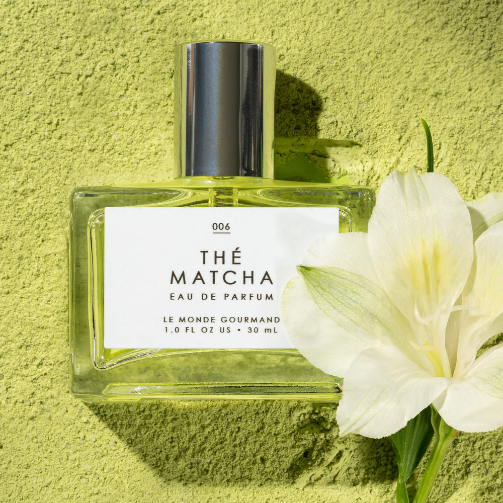 Le Monde Gourmand Thé Matcha on shelf conveys an elegant floral amber profile.