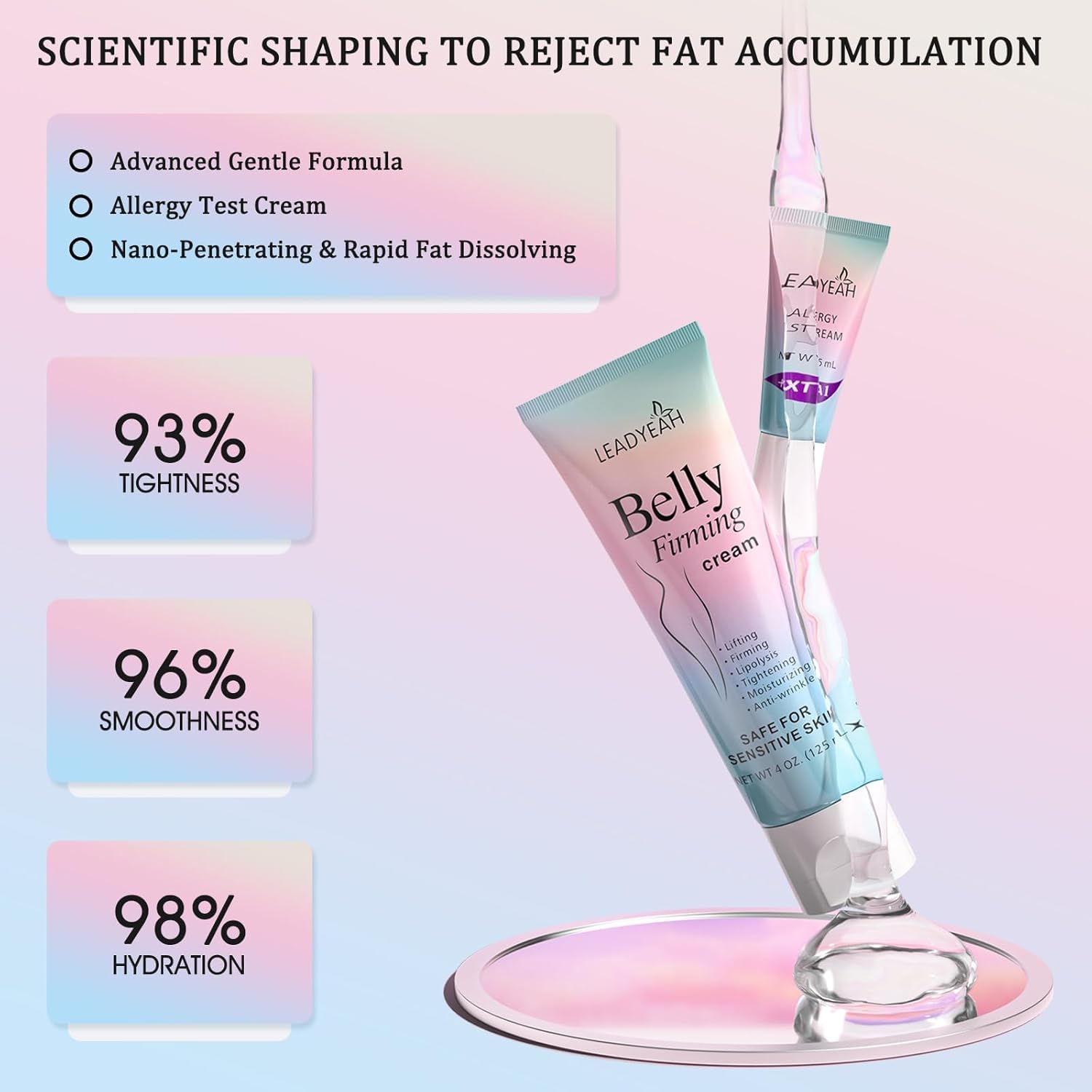 Leadyeah B Flat Belly Cream being applied to the tummy for firming effect.