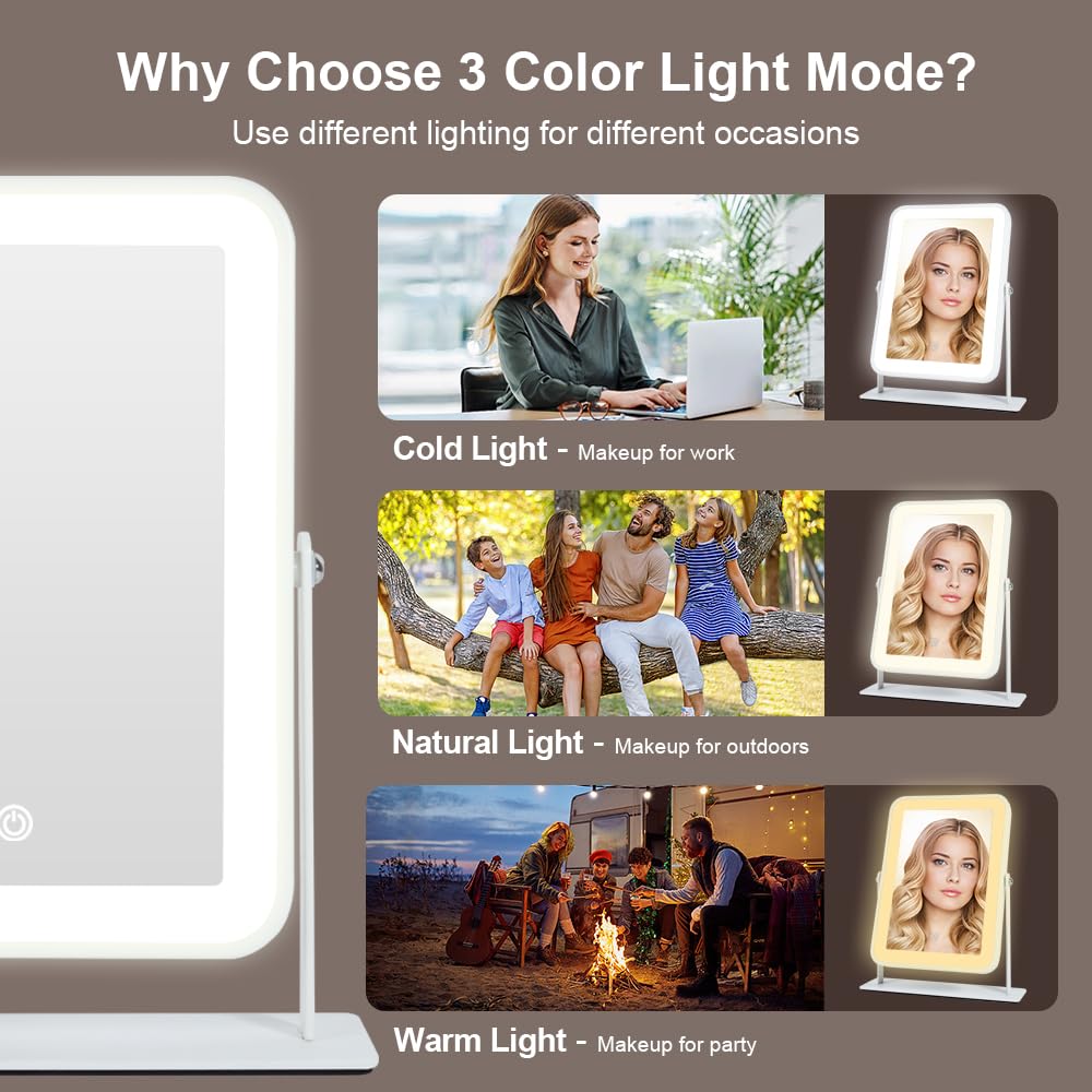 Leadzones cordless makeup mirror offering cable-free desk placement