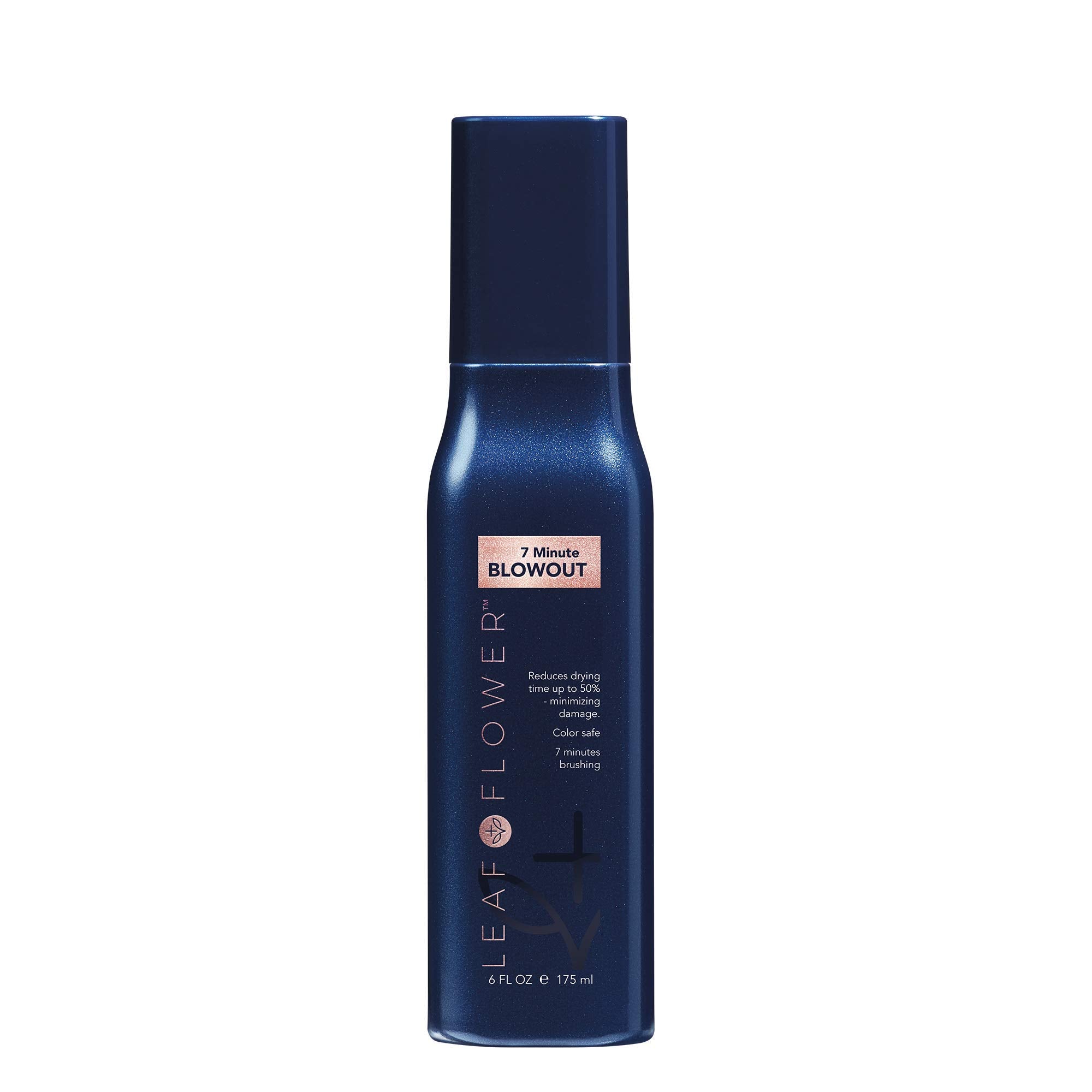 Leaf & Flower 7 Minute Blowout bottle—compact styling for faster blow-dry.