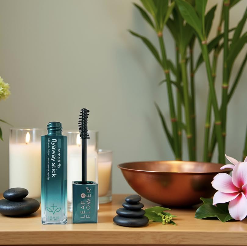 Leaf & Flower Tame & Fix Flyaway Stick delivers soft hold without crunch, ideal for sleek styles.