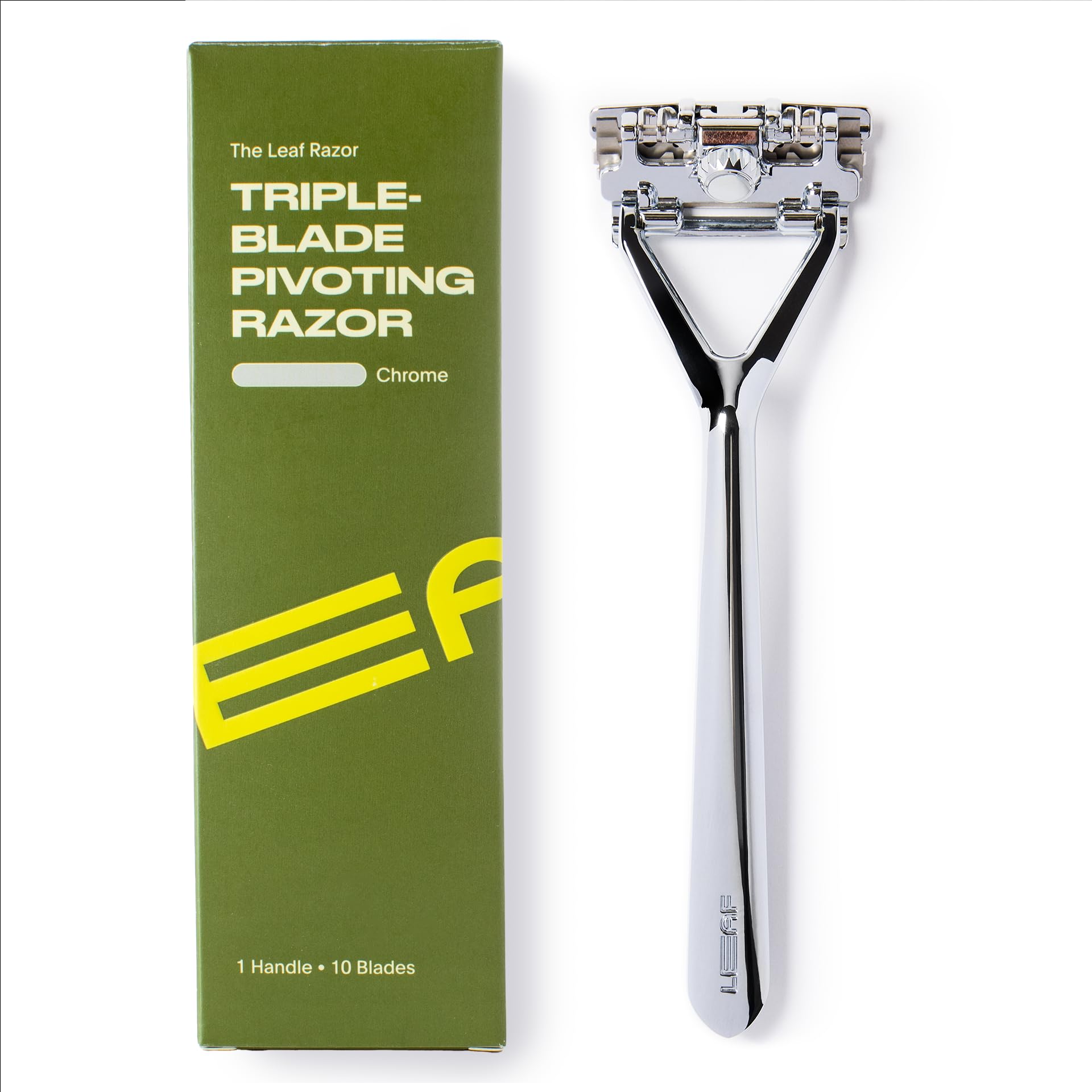 Leaf Shave Leaf Razor pivoting head delivers contour-following glide for a comfortable shave.