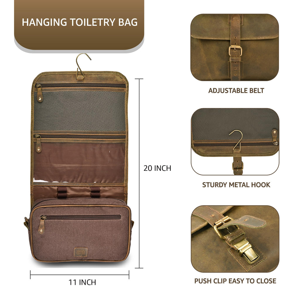 LEATHER VILLAGE Dopp kit waterproof lining closeup demonstrates spill protection on the go.