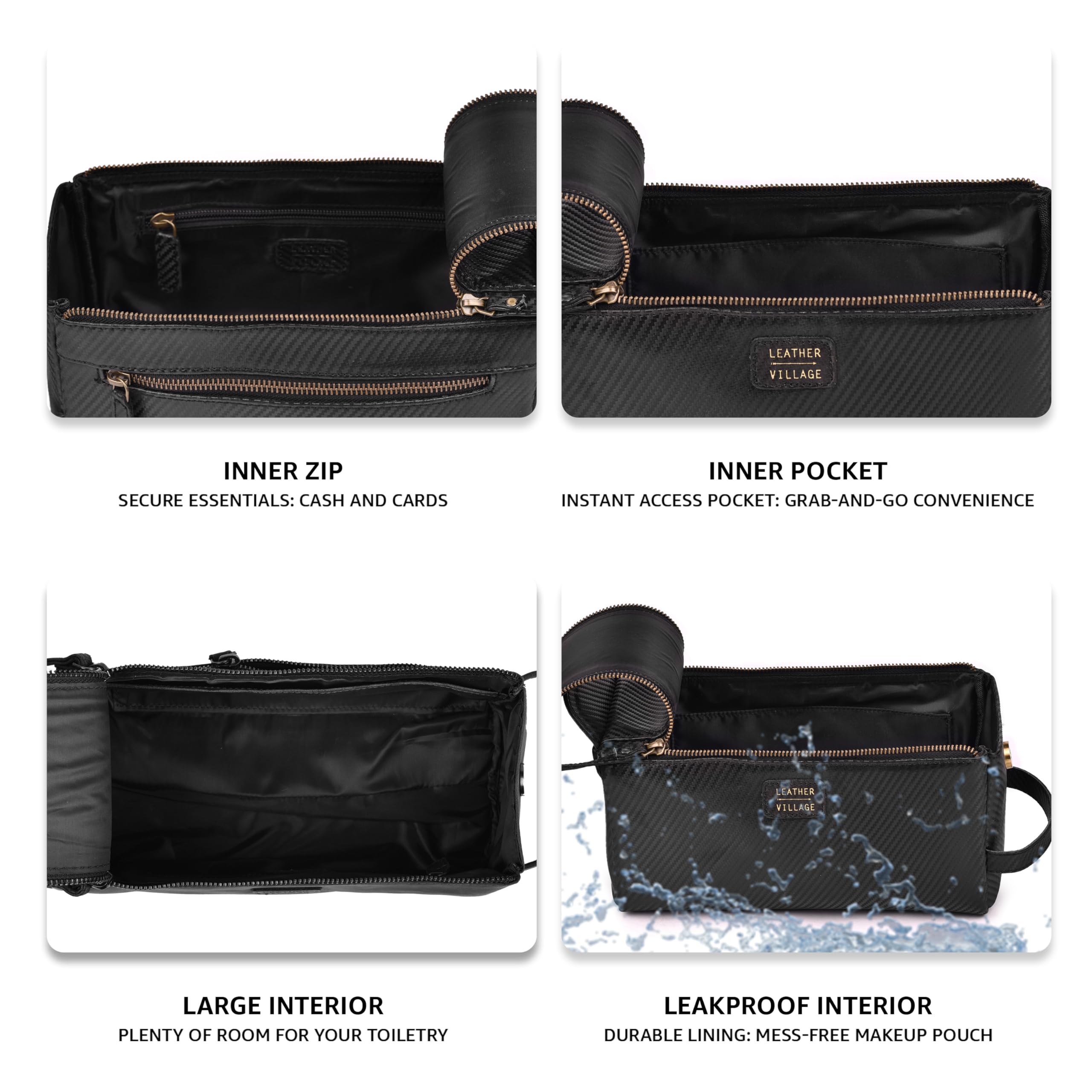 Leather Village dopp kit with YKK zipper ensures smooth secure closure.