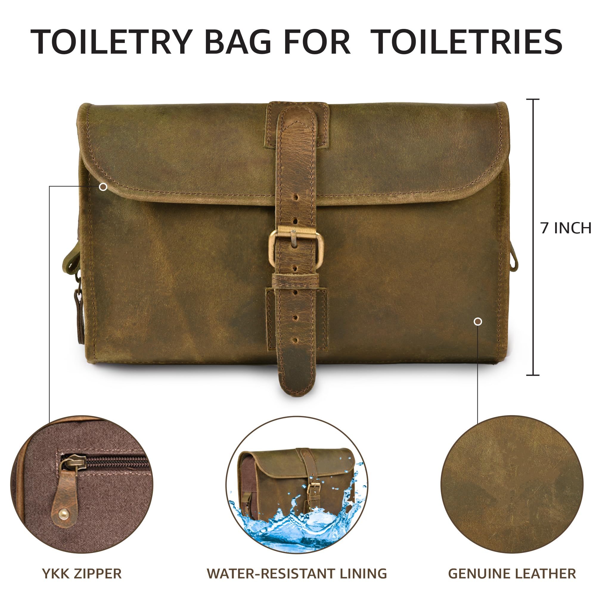 LEATHER VILLAGE Dopp Kit YKK zippers closeup demonstrates secure, easy access.