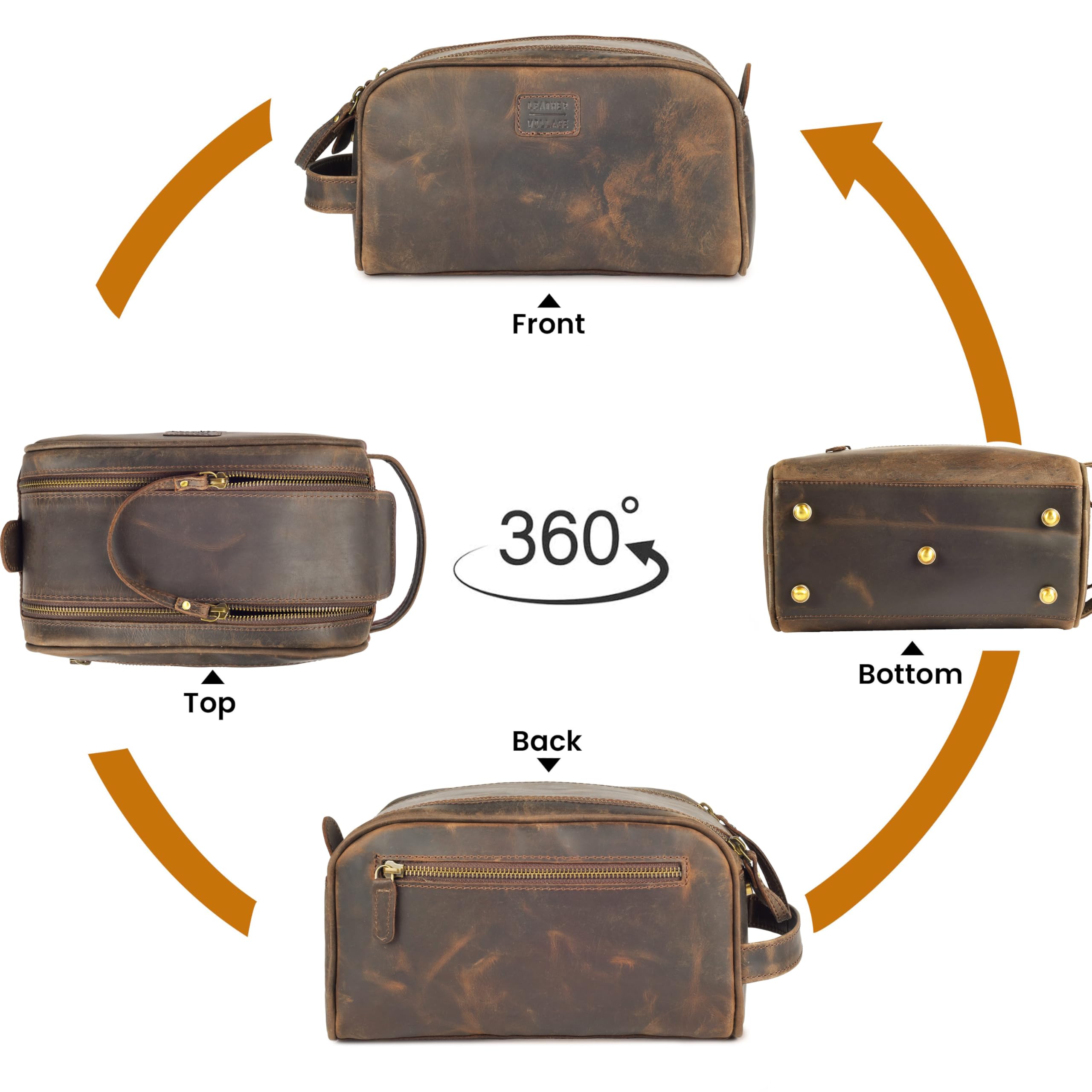 Leather Village handcrafted vintage brown finish for timeless style on the go.