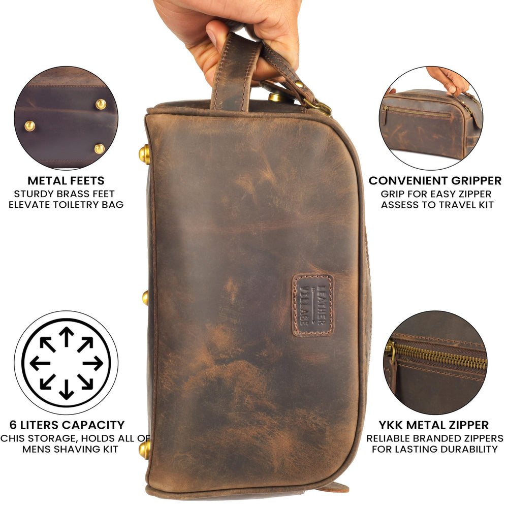 Leather Village interior water-resistant lining protects contents and stays tidy.