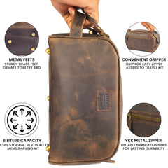 Leather Village interior water-resistant lining protects contents and stays tidy.