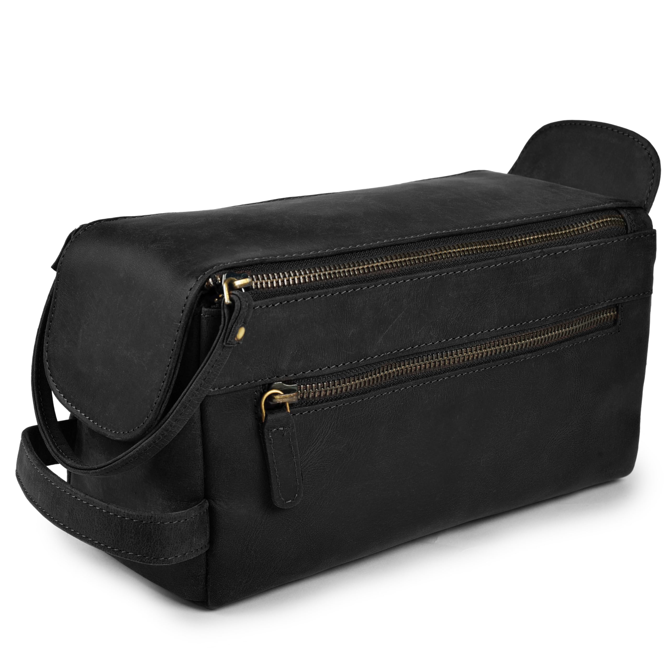 LEATHER VILLAGE premium leather travel bag closed showing rugged durability for on the go trips