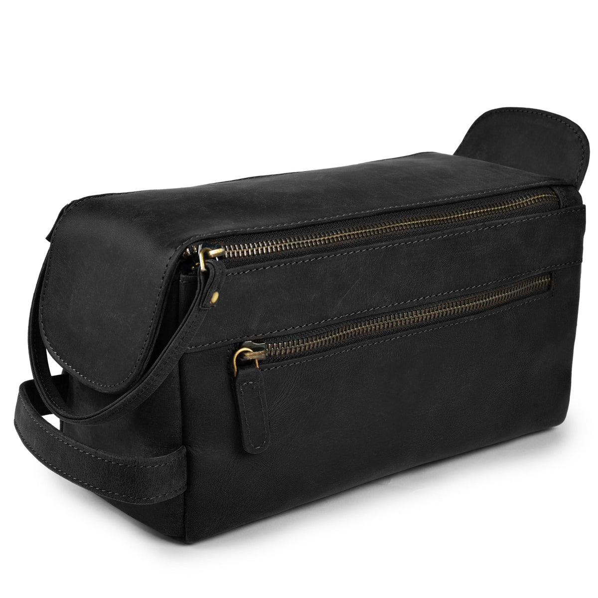 LEATHER VILLAGE premium leather travel bag closed showing rugged durability for on the go trips