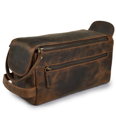 LEATHER VILLAGE Premium Leather Travel Toiletry Bag front view highlights rugged durability