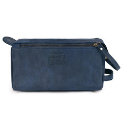 Leather Village toiletry bag interior compartments keep cosmetics organized while traveling