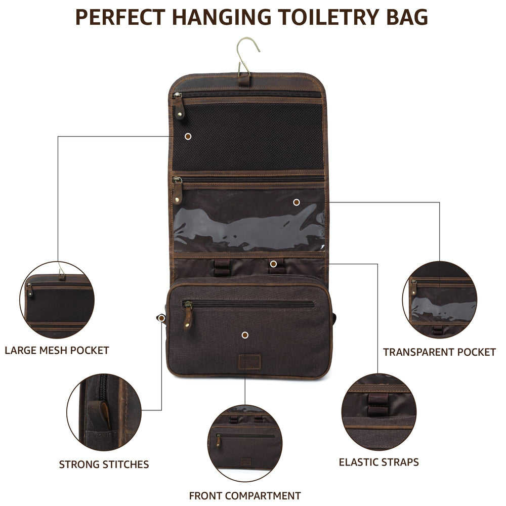 Leather Village open interior showing multiple compartments for organized grooming items