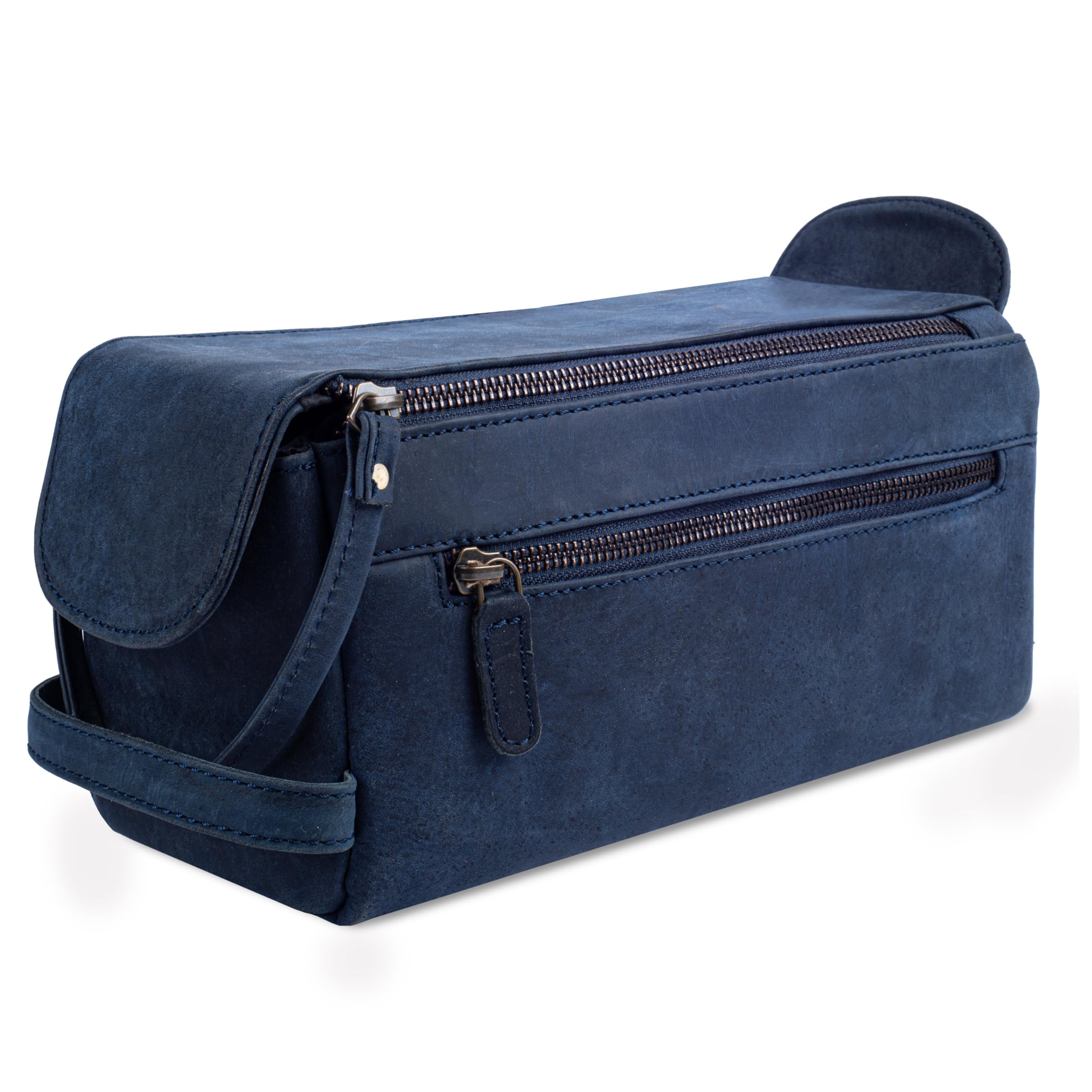 Leather Village toiletry bag royal blue front view shows durable travel-ready design